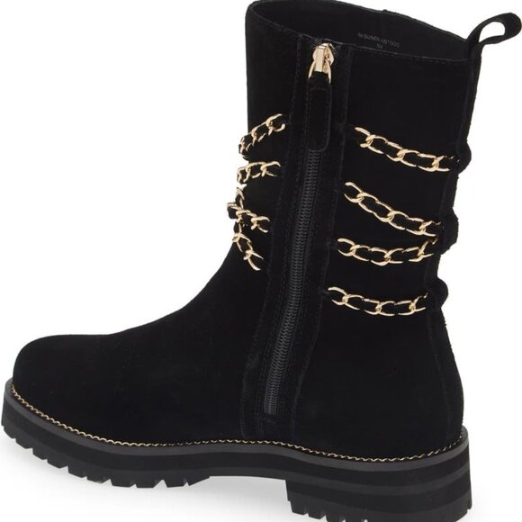 NEW CECELIA NEW YORK Chocolate Suede Misunderstood Chain Boots Black 864tn - Picture 1 of 6